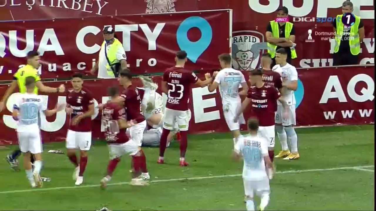 Bătaie în finalul derby-ului! Șerban i-a bagat mâna în gât lui Belu-Iordache. Sefer, placaj ca la rugby la jucătorul FCSB _15