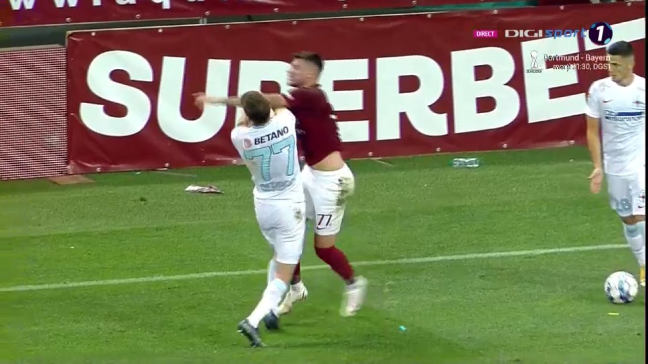 Bătaie în finalul derby-ului! Șerban i-a bagat mâna în gât lui Belu-Iordache. Sefer, placaj ca la rugby la jucătorul FCSB _17