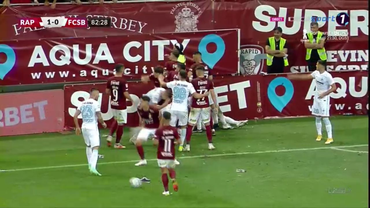 Bătaie în finalul derby-ului! Șerban i-a bagat mâna în gât lui Belu-Iordache. Sefer, placaj ca la rugby la jucătorul FCSB _19