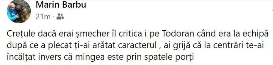 Crețule, dacă erai șmecher &icirc;l criticai pe Todoran c&acirc;nd era la echipă! Un antrenor &icirc;l ceartă pe fundașul de la FCSB