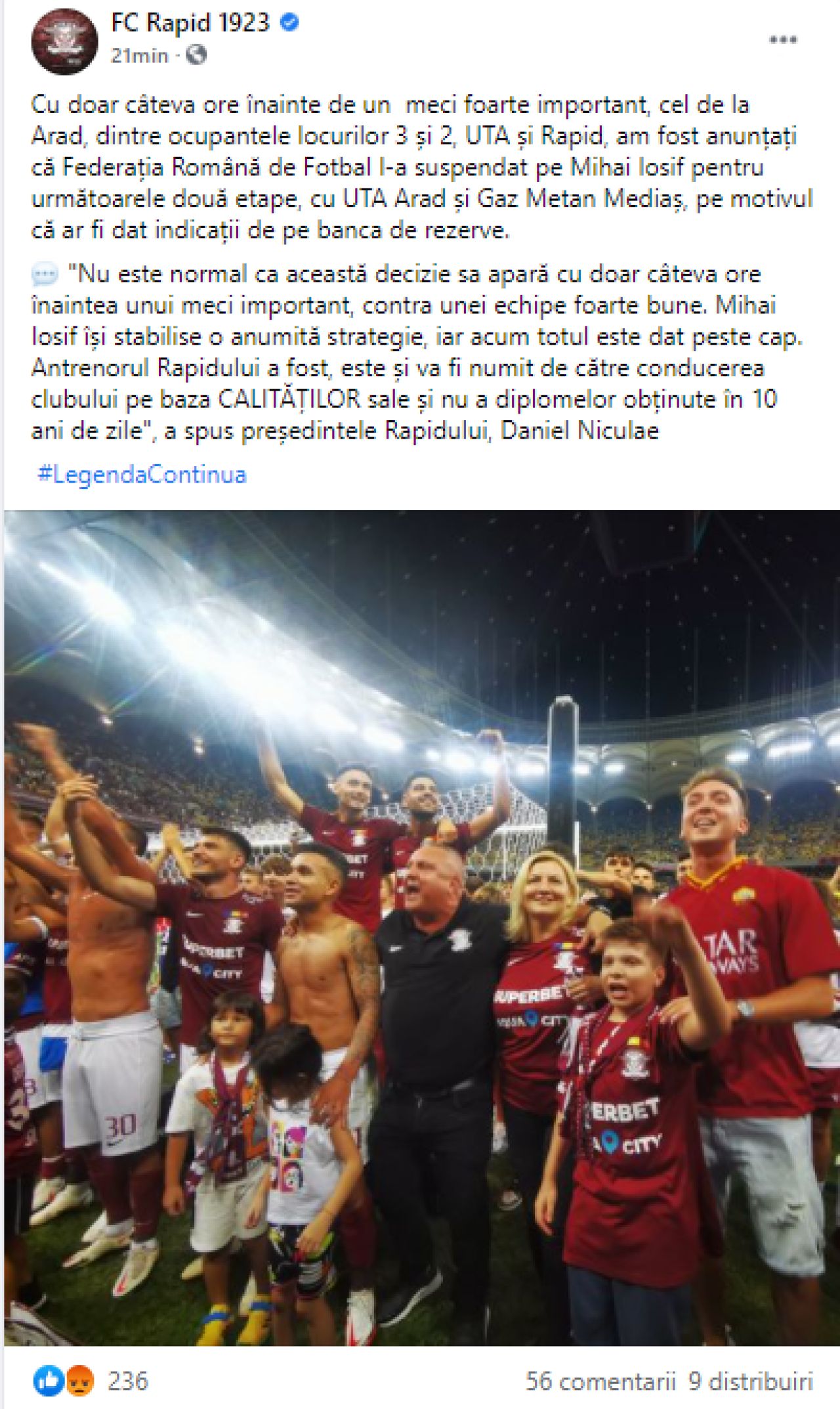 Veste proastă primită de Rapid înaintea meciului cu UTA. Mihai Iosif este suspendat! Motivația FRF-ului_2