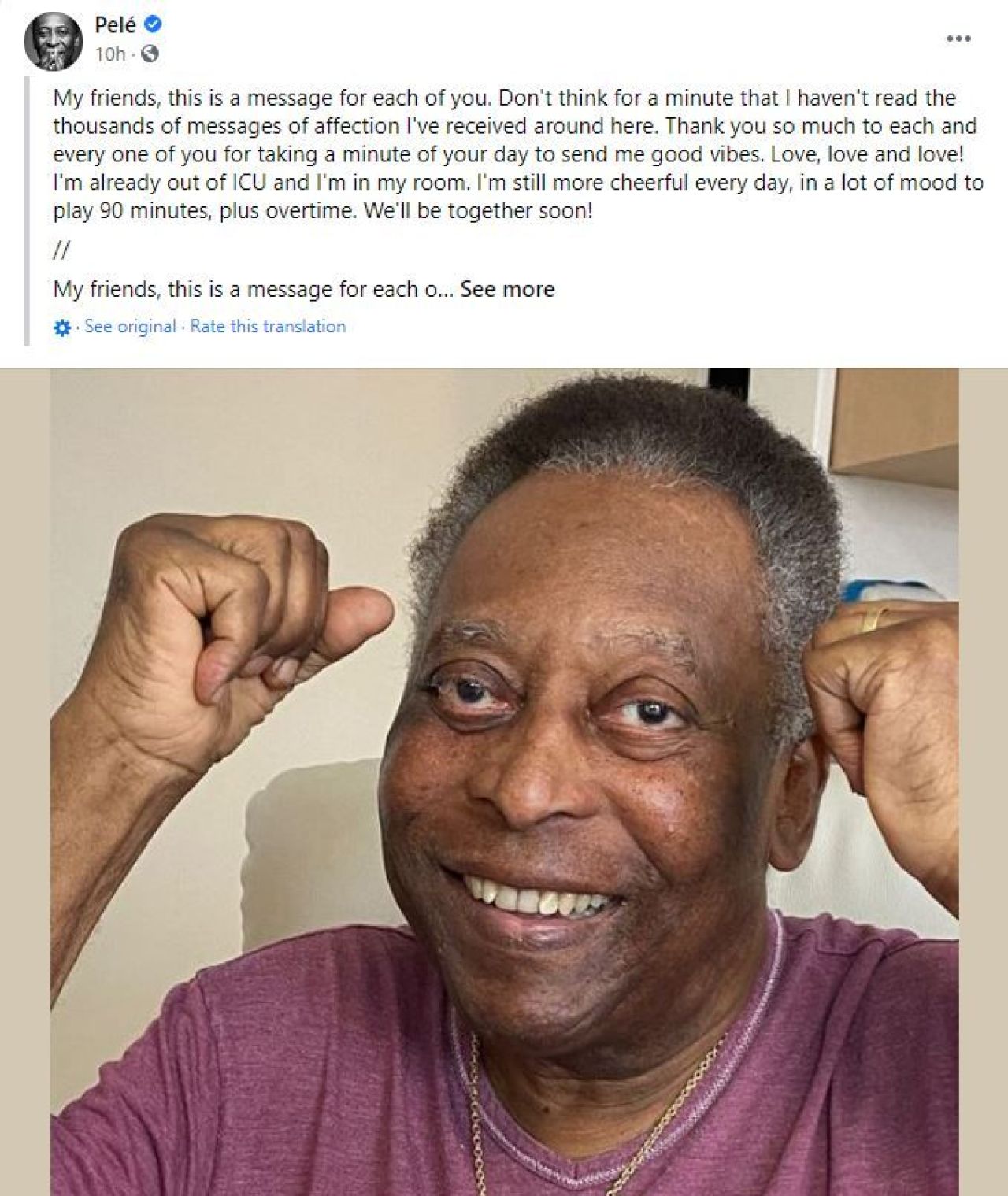 Pele a fost scos de la terapie intensivă! Primul mesaj al legendarului jucător: „Am chef să joc 90 de minute!”_2