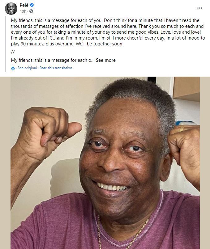 Pele a fost scos de la terapie intensivă! Primul mesaj al legendarului jucător: „Am chef să joc 90 de minute!”_2