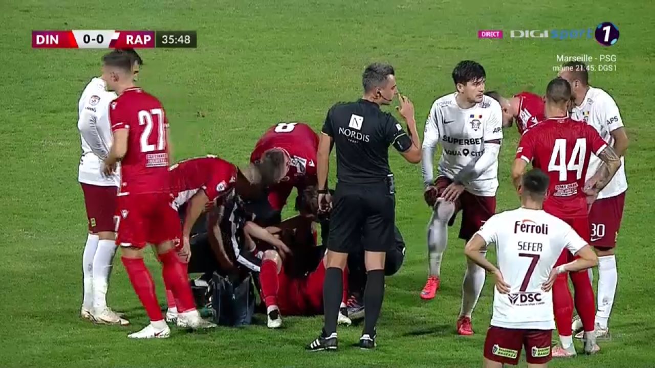 Momente de panică la Dinamo - Rapid! Răuță a căzut la pământ și a cerut rapid intervenția medicilor _2