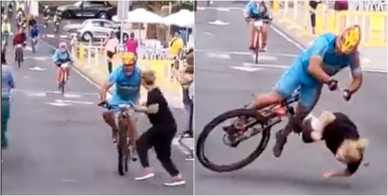 Imagini incredibile! O femeie, lovită în plin de un ciclist după ce a intrat, fără să se asigure, pe pistă _3