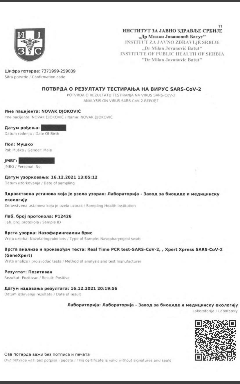 Noi detalii explozive în scandalul lui Djokovic! Testul pozitiv de pe 16 decembrie a ieșit negativ la o scanare a codului QR_4