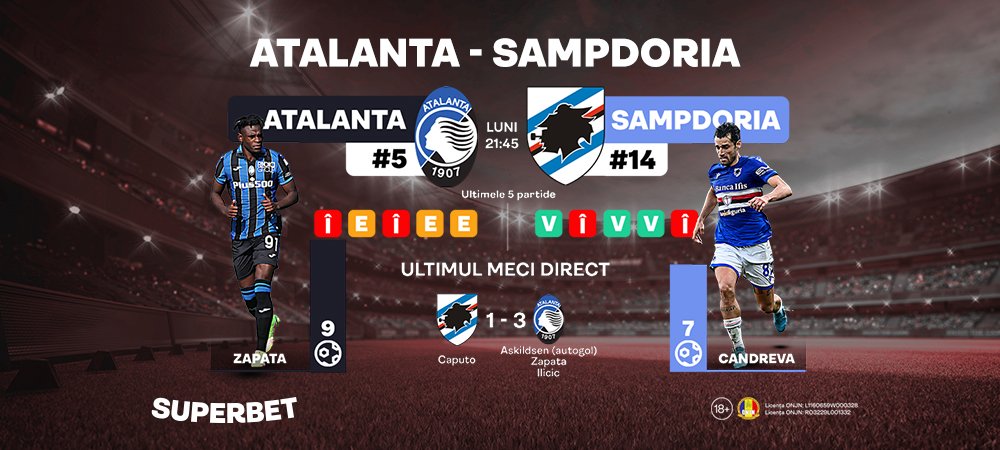 (P) Atalanta – Sampdoria: Bergamascii au pierdut din viteză şi au ieşit din zona Champions