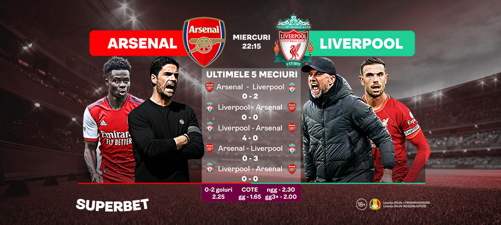 E timpul pentru un GG3+? Vezi SuperCotele pregătite pentru Arsenal - Liverpool (P)