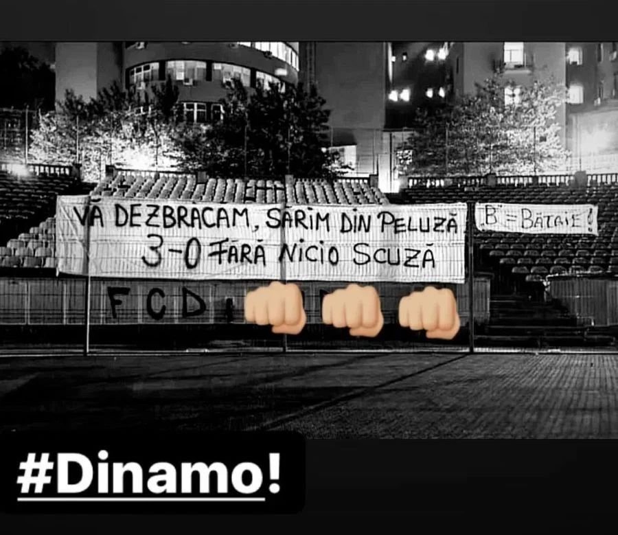 Dinamoviștii, amenințați din nou cu bătaia! Mesaj suburban afișat de ultrașii din Peluza Sud