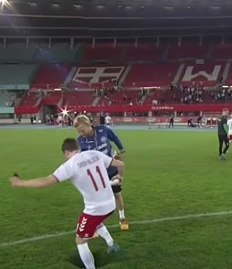 Moment bizar la meciul Austria - Danemarca. O gaură chiar la mijlocul terenului: 