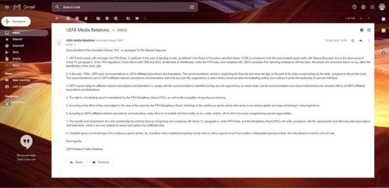 Mailul în care UEFA ar fi confirmat că FCSB este continuatoarea Stelei este un fals_4