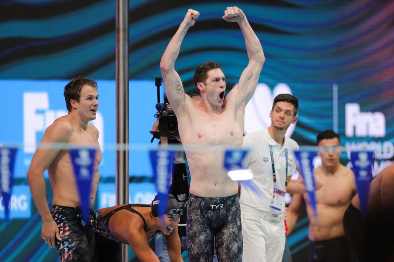 Justin Ress a fost descalificat în finala de la 50 m spate. Reacția campionului, îndreptată către colegul său de lot_1