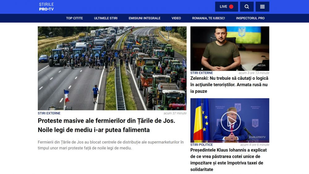 PRO TV anunță lansarea unui nou design vizual pentru site-ul stirileprotv.ro