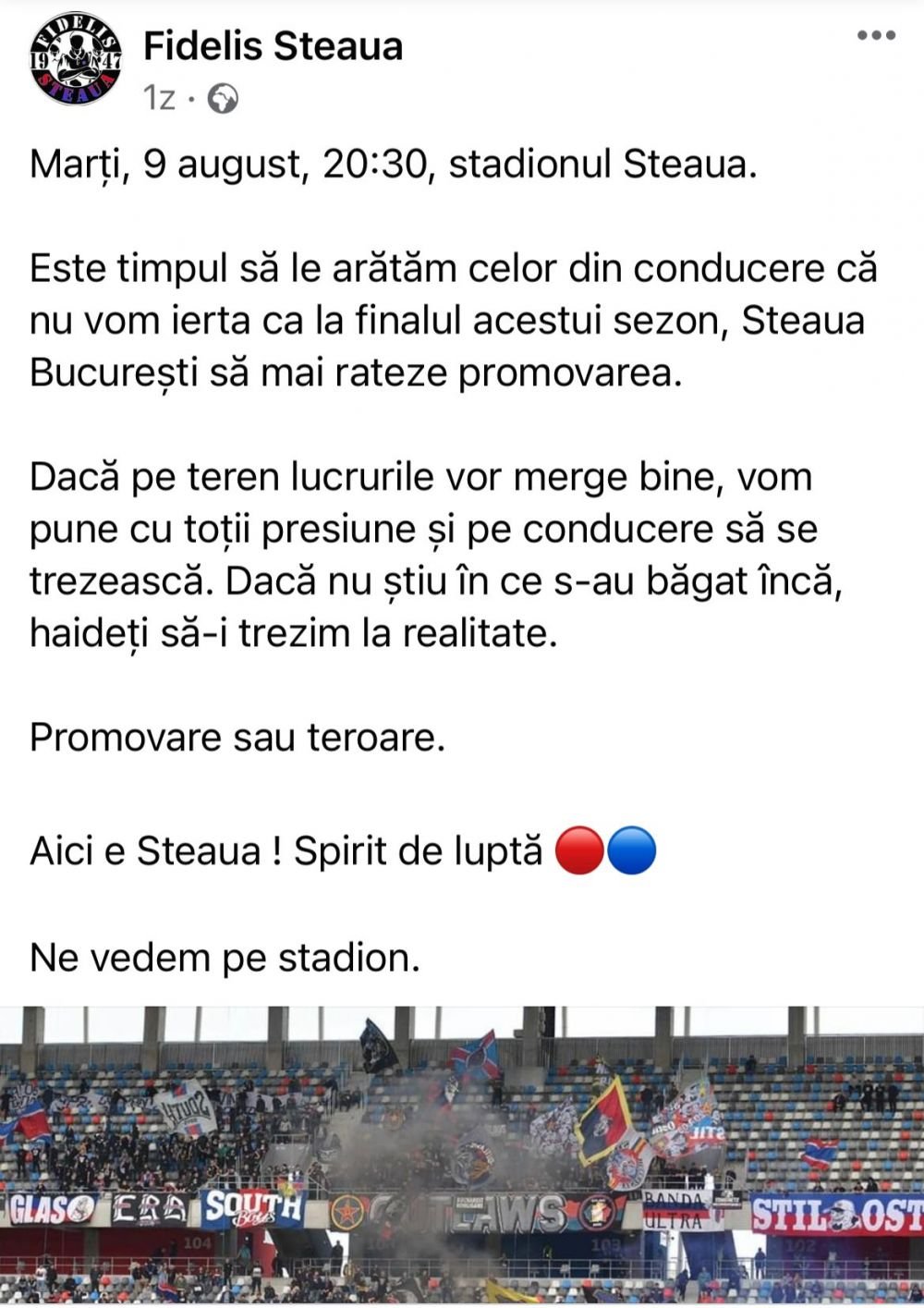 „Promovare sau teroare!” Ultrașii de la CSA Steaua nu mai vor în Liga 2! Au pregătit un protest la stadionul din Ghencea _2