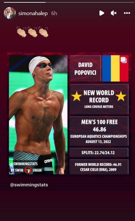 Ziua David Popovici! Simona a revenit &icirc;n Top 10 WTA, dar recordmenul mondial a fost &icirc;n atenția ei! Gestul făcut de Halep