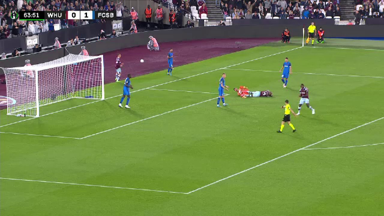 Arbitrul o pedepsește pe FCSB. West Ham înscrie golul egalizator dintr-un penalty contestat de