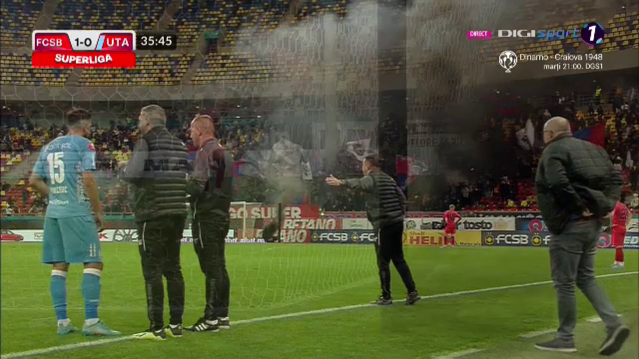 Show pirotehnic pe Arena Națională, la FCSB - UTA. Câte minute a întrerupt centralul meciul după ce