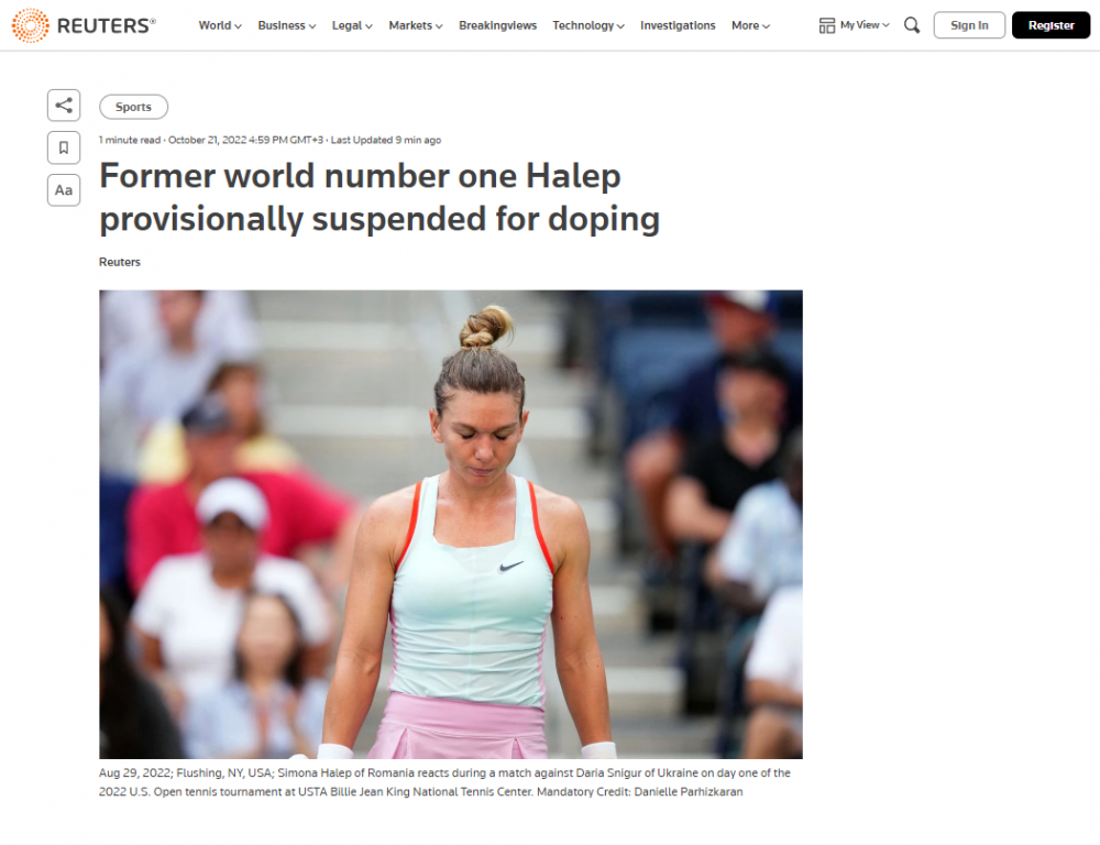 Halep, pe prima pagină în Sky Sports! Reacții din presa internațională după ce a fost prinsă dopată. Ce au scris granzii de la The Sun, Reuters sau Daily Mail_6