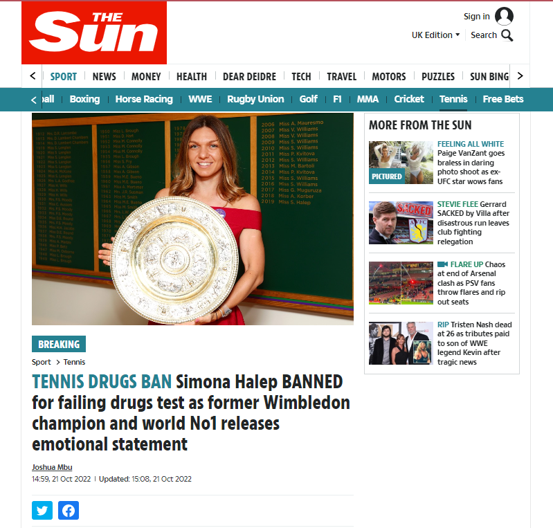 Halep, pe prima pagină în Sky Sports! Reacții din presa internațională după ce a fost prinsă dopată. Ce au scris granzii de la The Sun, Reuters sau Daily Mail_7