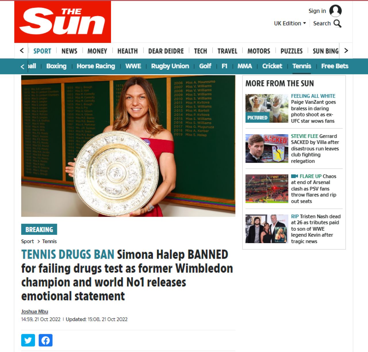 Halep, pe prima pagină în Sky Sports! Reacții din presa internațională după ce a fost prinsă dopată. Ce au scris granzii de la The Sun, Reuters sau Daily Mail_7