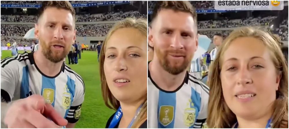 A vrut să facă o poză, dar a apăsat pe filmare! :) Momentul &icirc;n care o fană s-a dus la Messi pentru o fotografie! Reacția de milioane a argentinianului&nbsp;