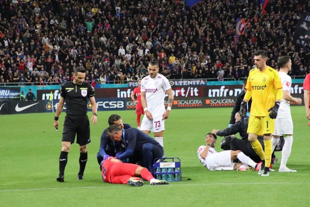 Emoții în FCSB - CFR Cluj! Cordea și Camora s-au ciocnit violent și au avut nevoie de îngrijiri medicale_3