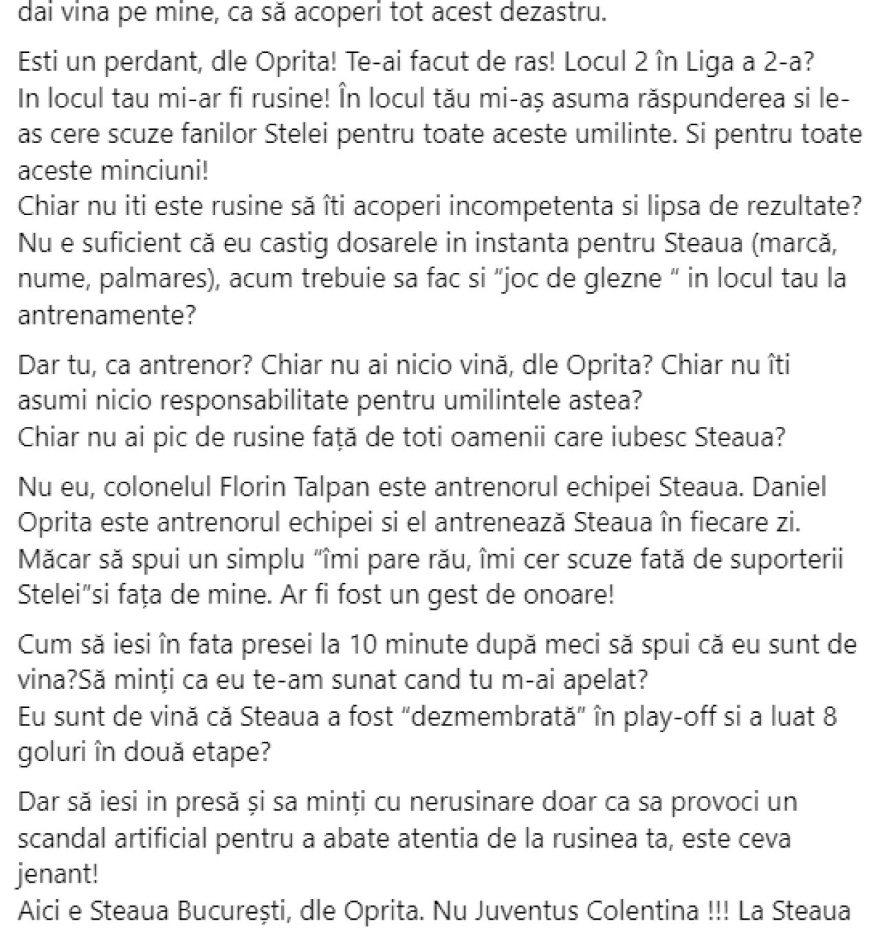 Florin Talpan, atac devastator după Dinamo - Steaua 3-0: ”Daniel Oprița, ești un perdant, nu mai minți, te faci de râsul lumii!”_3