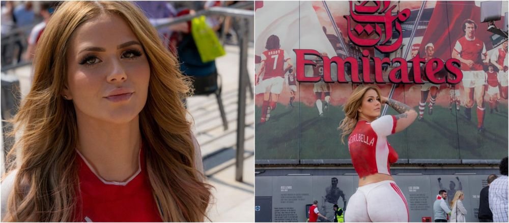 „Ți-ai da biletul să îmi atingi fundul?” S-a dus la meciul lui Arsenal dezbrăcată și pictată pe corp! Cum a putut să apară _30