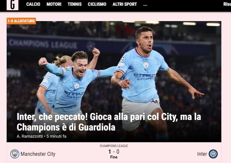 &bdquo;Regii cetățeni!&rdquo; / &bdquo;Inima nu e de ajuns!&rdquo; Reacția presei internaționale după ce Manchester City a c&acirc;știgat finala UEFA Champions League