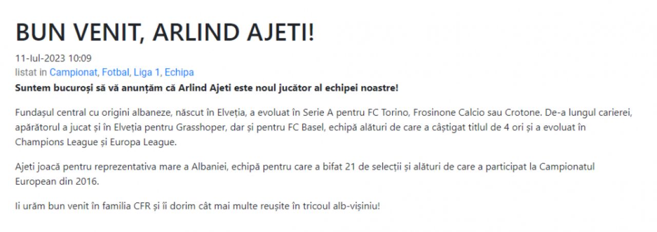 Prezentare de toată jena la CFR Cluj! Au omis că fotbalistul este adus din Serie C și că a fost omul meciului în România - Albania 0-1 de la Euro 2016_1