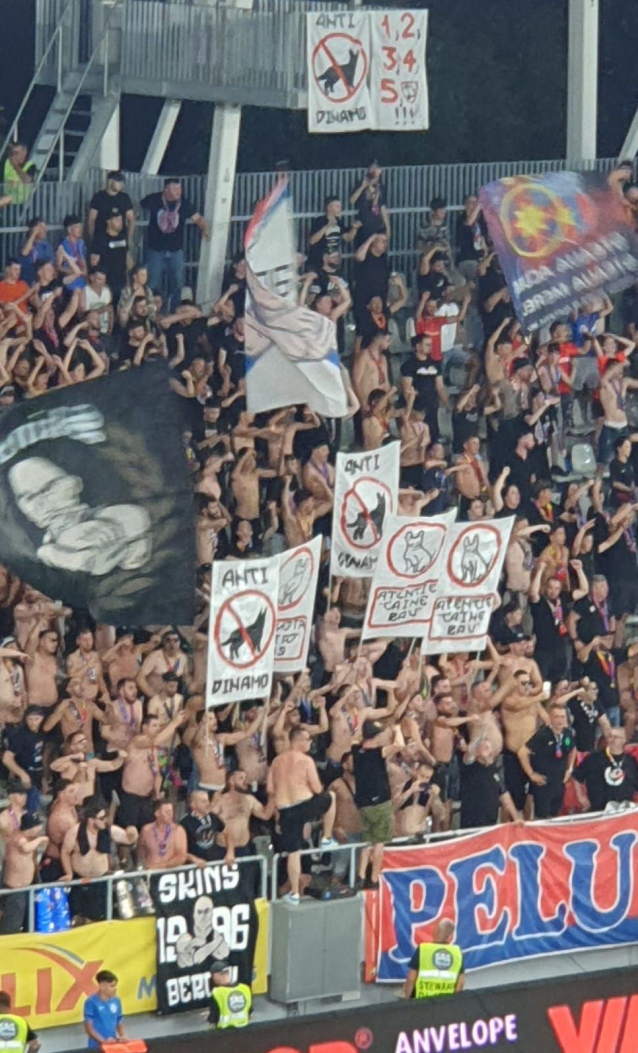 Bannerele fanilor FCSB la meciul cu Dinamo. Ironii în lanț spre