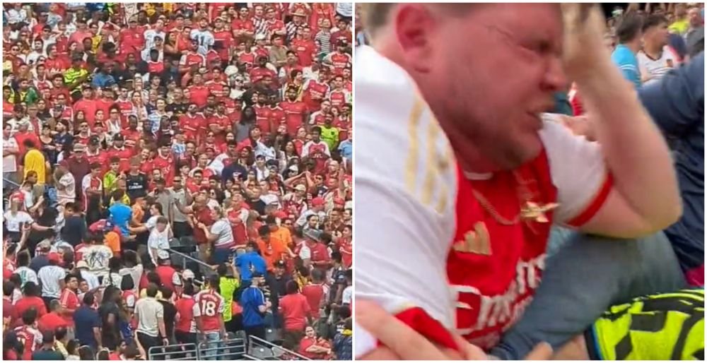 S-a lăsat cu sânge! Fanii lui Arsenal s-au luat la bătaie în tribune în timpul amicalului cu Manchester United _2