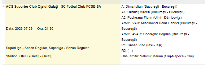 Cine arbitrează Oțelul Galați - FCSB: centralul din București este rudă cu un oficial de la FCSB și a fost contestat vehement de Oțelul!