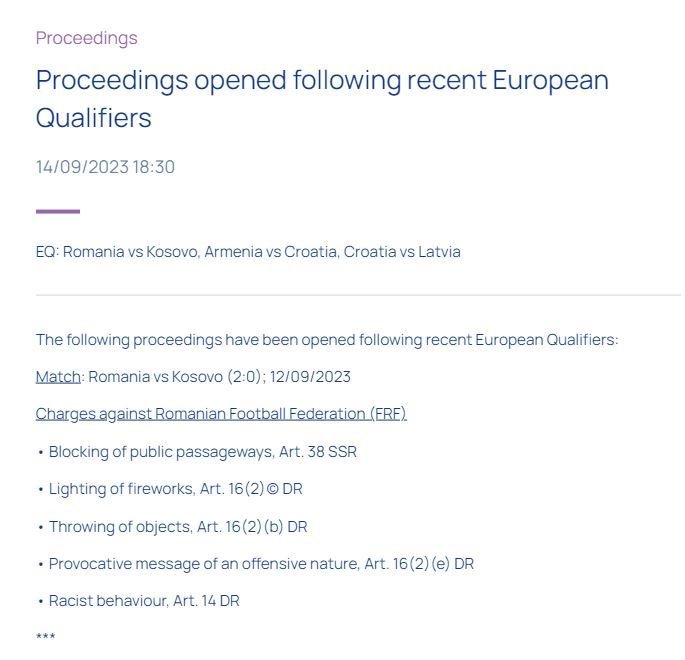UEFA ia măsuri după scandalul de la Rom&acirc;nia - Kosovo&nbsp;