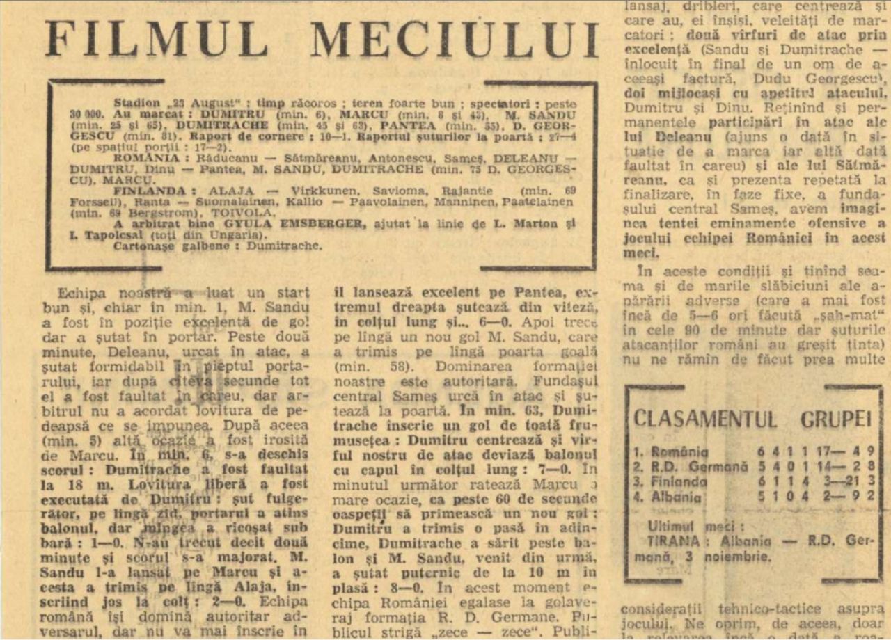 50 de ani de la cea mai clară victorie din istoria naționalei României, un 9-0 de poveste cu Finlanda! Mircea Sandu și Dudu Georgescu, printre marcatori_2
