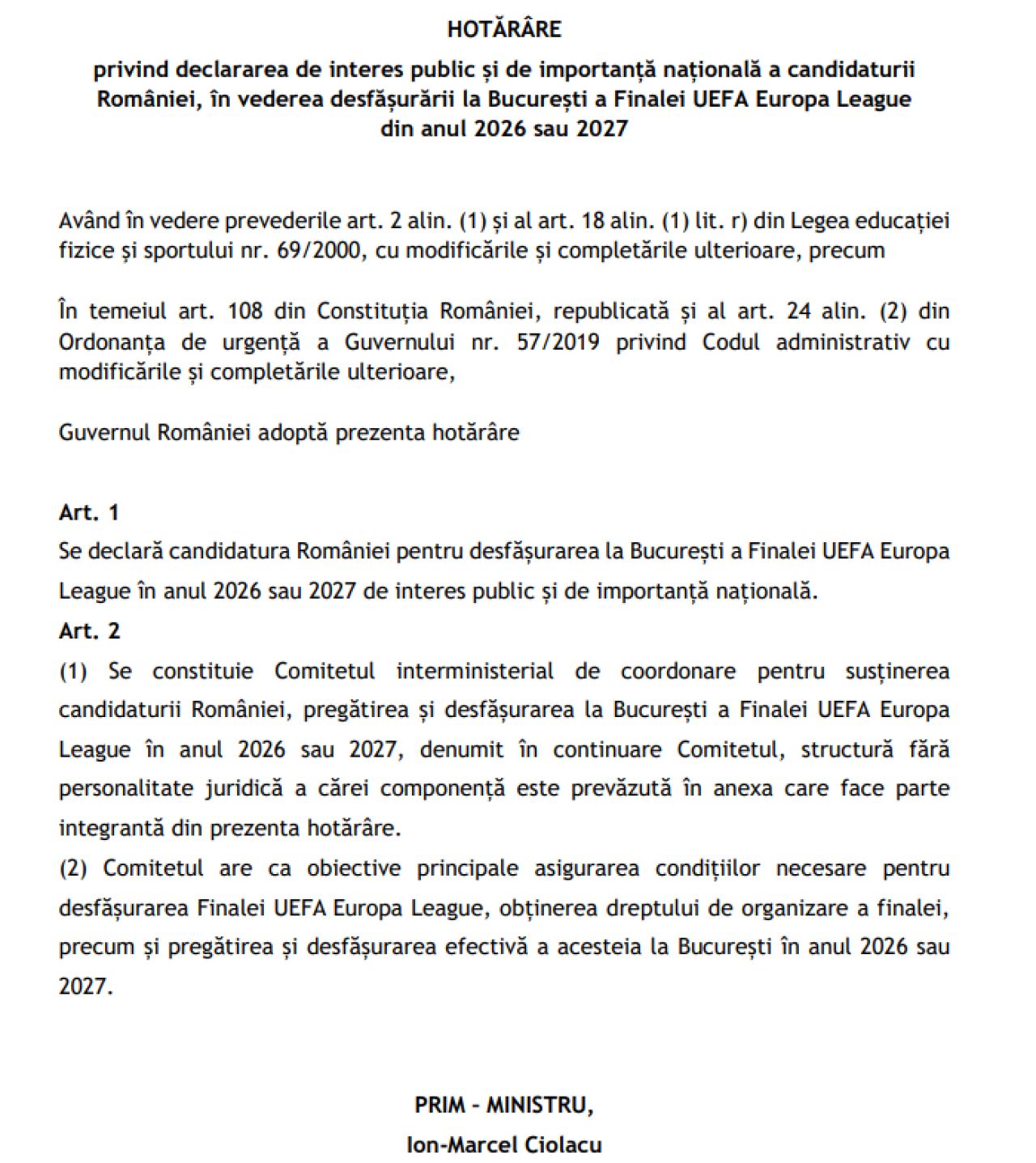 DOCUMENT All-in pentru organizarea finalei Europa League la București. Ce decizie a luat Guvernul_2