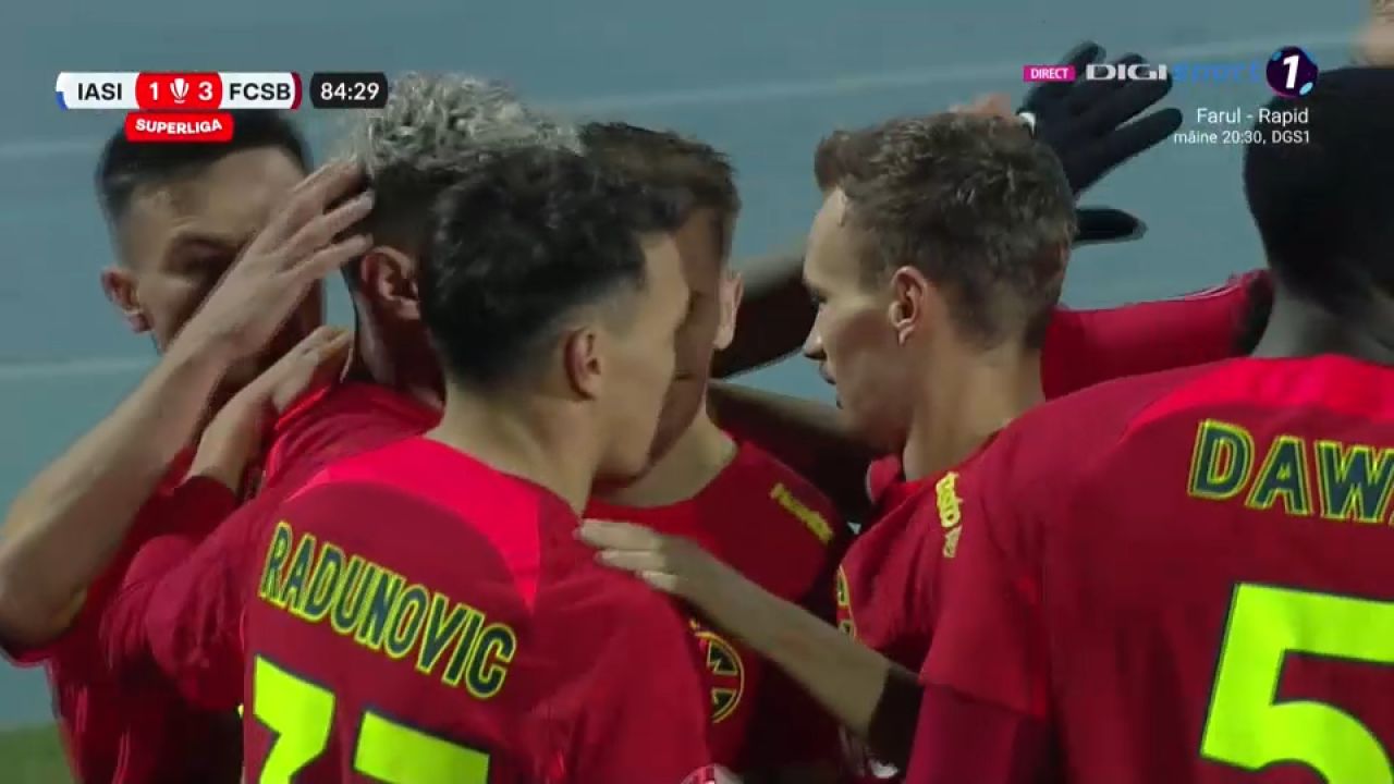 Poli Iași - FCSB 1-3! Vacanță liniștită pentru liderul din campionat, care se distanțează la 11 puncte de locul doi_1