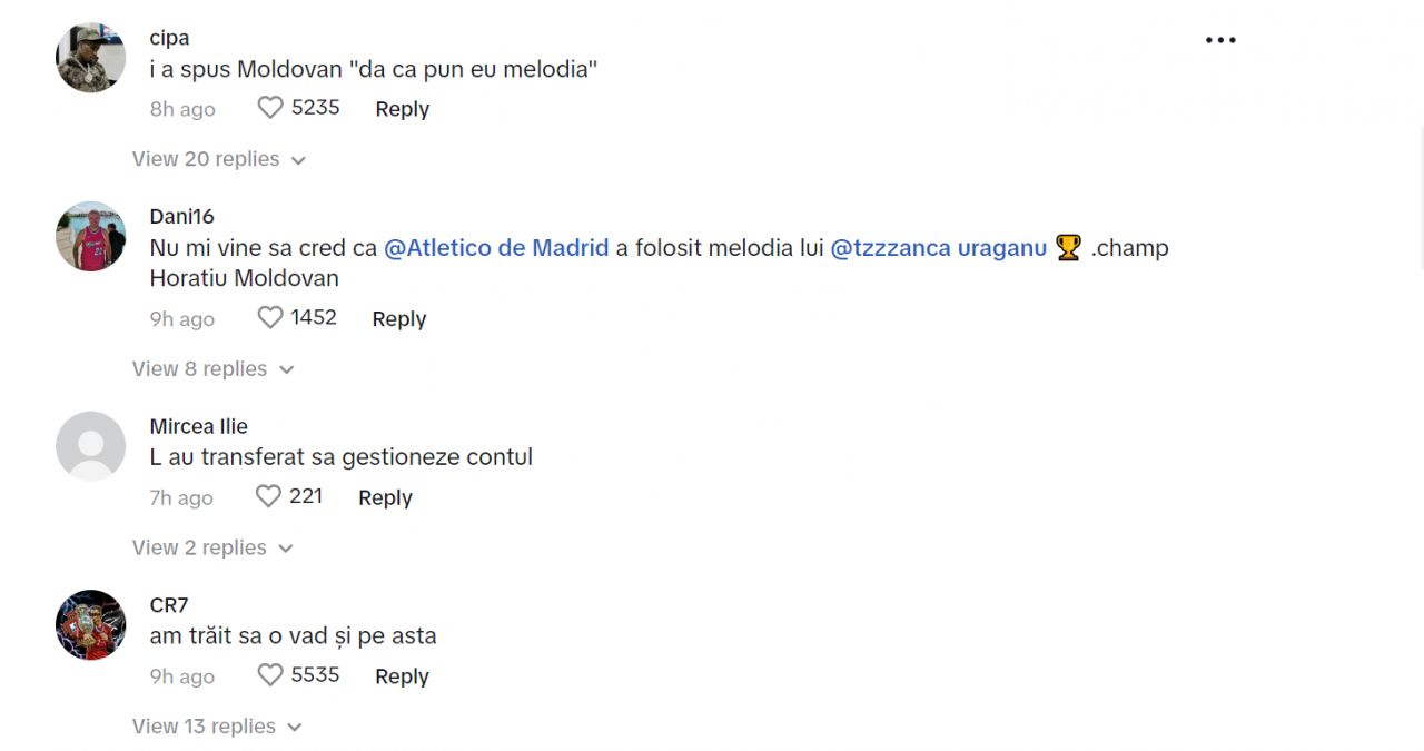 Nu a prins niciun minut de joc, dar e vedetă pe TikTok. Reacții după ce Atletico Madrid l-a postat pe Moldovan cu manele pe fundal_4