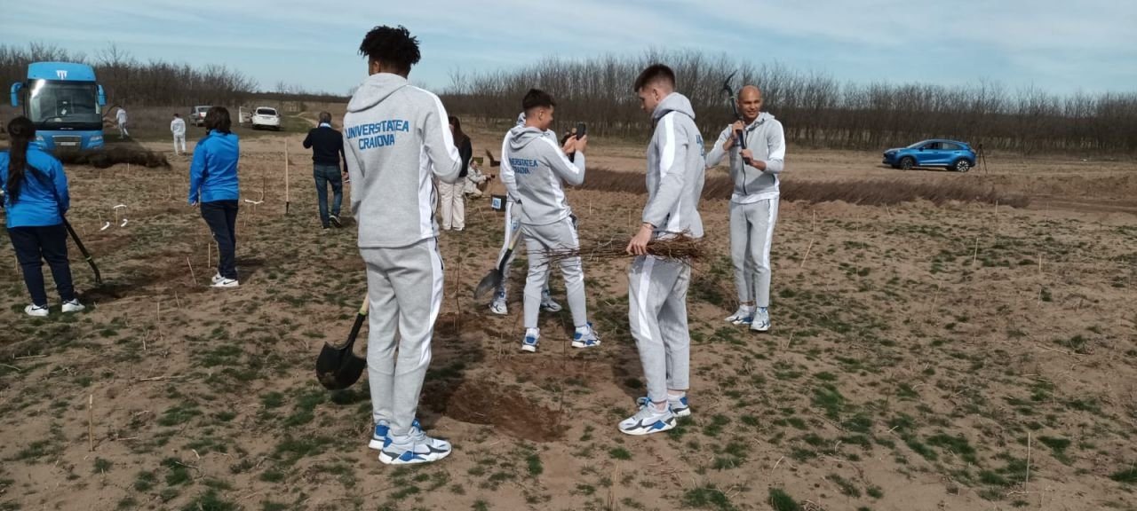 Jucătorii Universității Craiova au ieșit la plantat puieți și au pus gând rău Rapidului: 