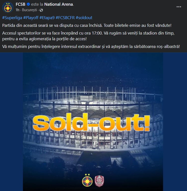 SOLD-OUT! FCSB - CFR Cluj va doborî recordul de asistență din Superliga României_7