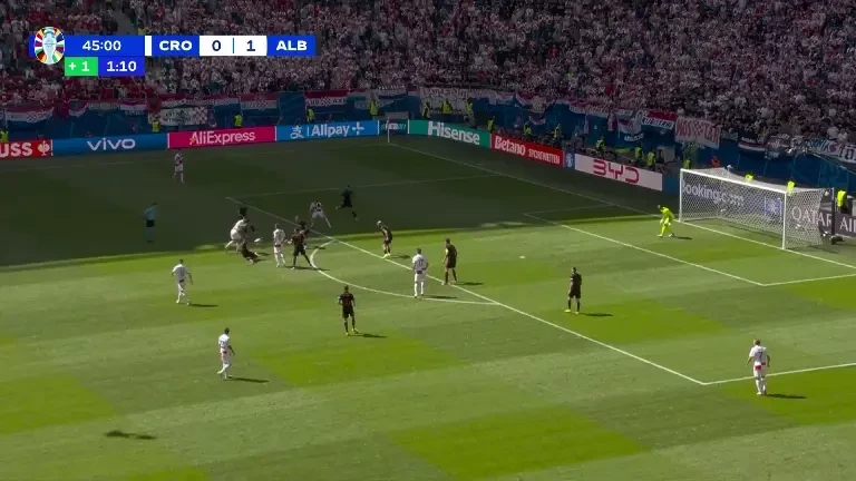 Croația - Albania | Minutul 45+2 - Ocazie Croația