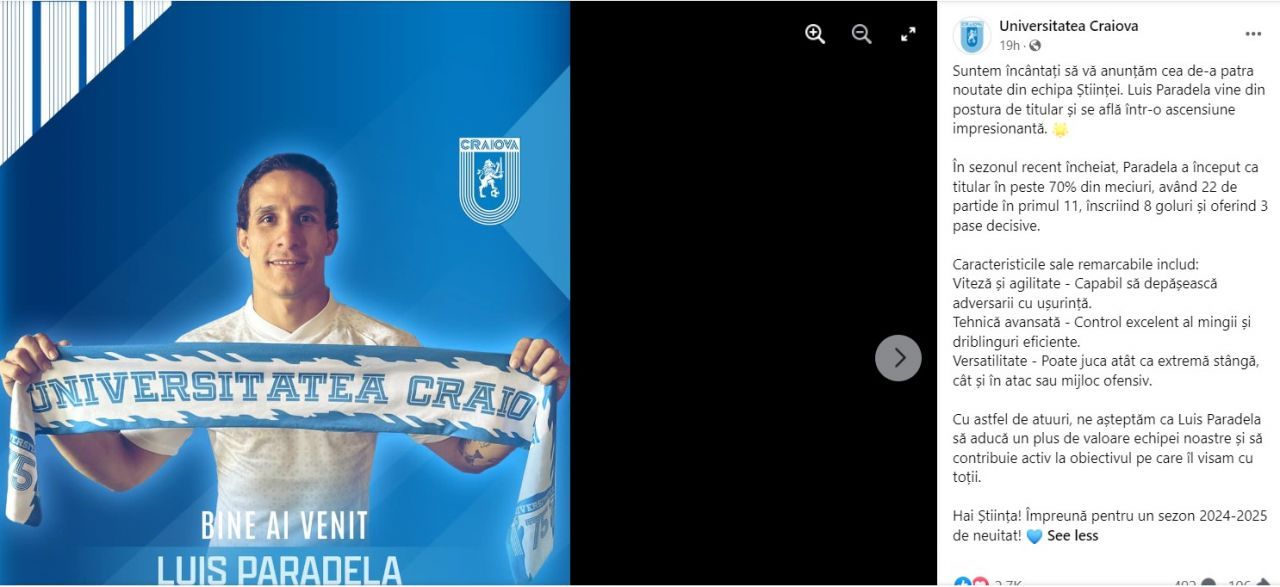 Ciudățenie la ultimul transfer anunțat de Universitatea Craiova! Niciun cuvânt despre țara de origine sau despre echipa de unde a venit_2