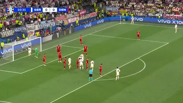 Germania - Danemarca | Kai Havertz șutează din prima după o pasă lungă, însă Schmeichel respinge în corner