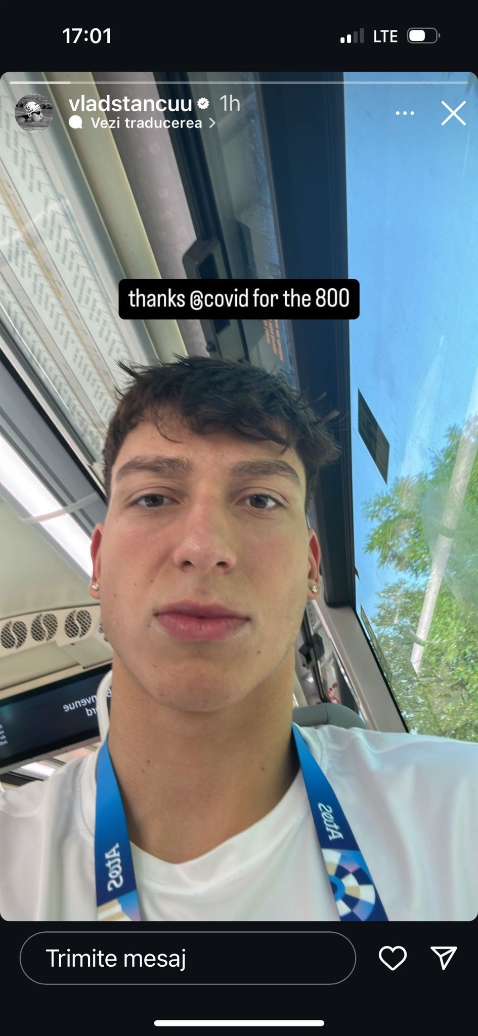 Mesajul scurt postat de Vlad Stancu după ce a ratat finala în proba de 800 m liber