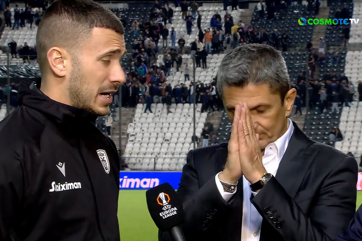 Răzvan Lucescu s-a oprit &icirc;n timpul interviului și a făcut un gest direct către fanii lui PAOK Salonic