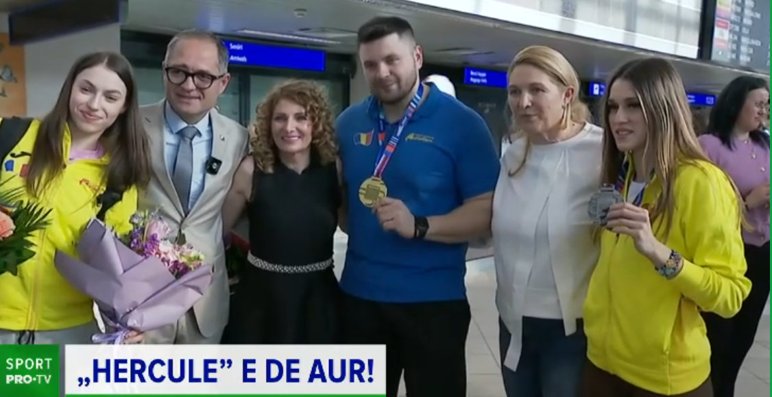 Diana Ion și Rareș Toader, performerii Rom&acirc;niei la atletism. Au fost așteptați de o pleiadă de vedete la revenirea de la C.E. indoor