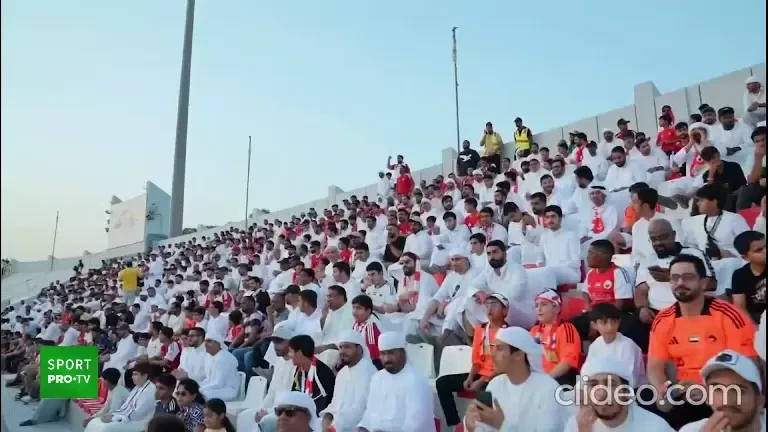 Banner în limba română pentru Olăroiu, la Sharjah (27 mai 2025)