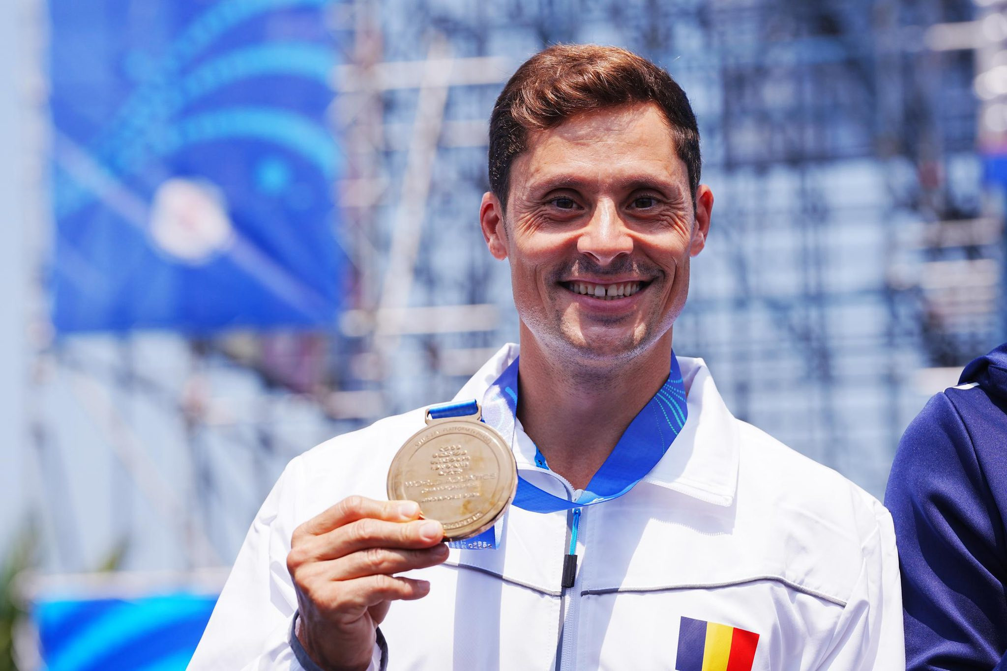 Reacția lui Constantin Popovici după ce a cucerit bronzul la Campionatul Mondial din Singapore, la high diving