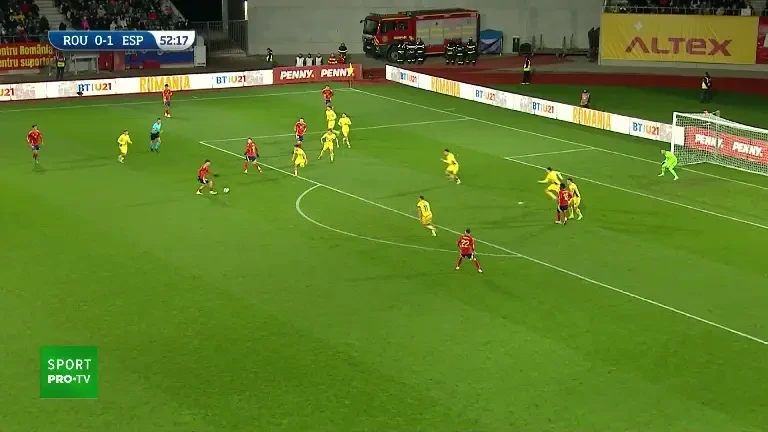 Rom&acirc;nia U21 - Spania U21 | Min. 53: Fresneda șutează cu dreptul din partea dreaptă și &icirc;l &icirc;nvinge pe Lefter.