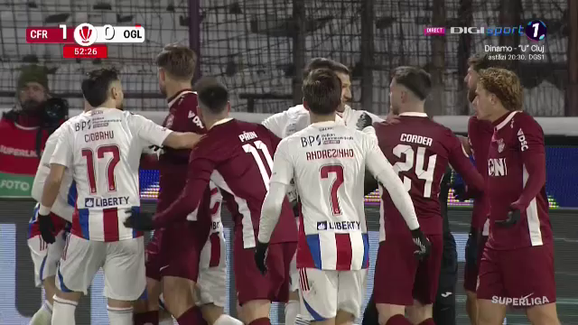 S-au încins spiritele în CFR Cluj - Oțelul! Jucătorii au „explodat” după o fază controversată